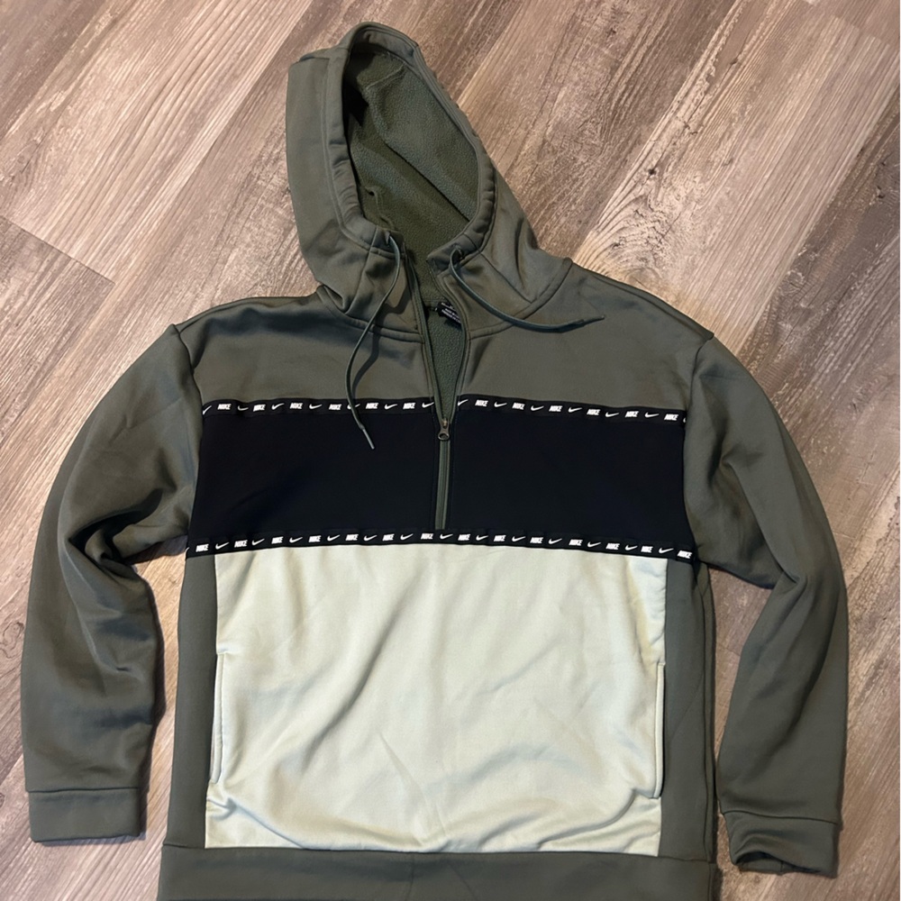 Nike Olive and Black Zip-Up Hoodie